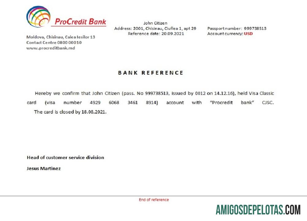 Referência de encerramento do banco Procredit da Moldávia baixar para verificação